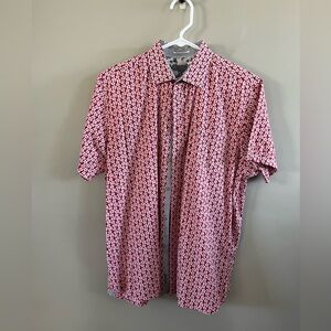 Ted Baker London Short Sleeve Button Up Dress Shirt Red White Patterned Size 5 (